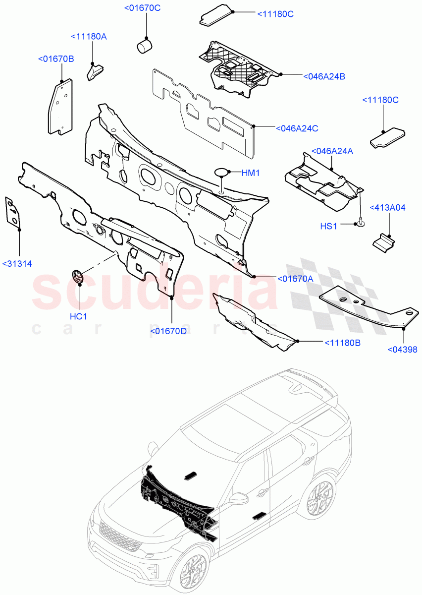 Insulators - Front (Passenger Compartment, Nitra Plant Build) ((V) FROMK2000001) of Land Rover Land Rover Discovery 5 (2017+) [3.0 Diesel 24V DOHC TC]