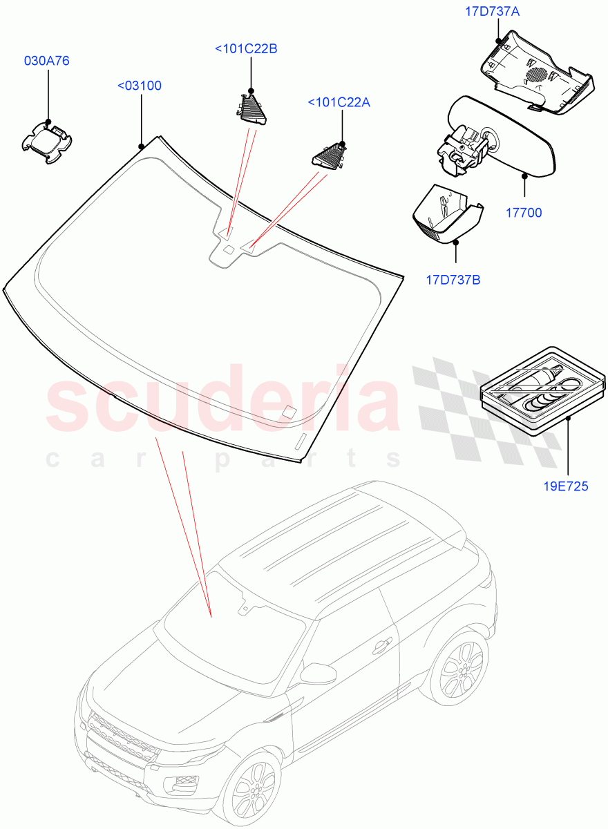 Windscreen/Inside Rear View Mirror (3 Door, Halewood (UK), 5 Door) ((V) FROMGH000001) of Land Rover Land Rover Range Rover Evoque (2012-2018) [2.0 Turbo Diesel]