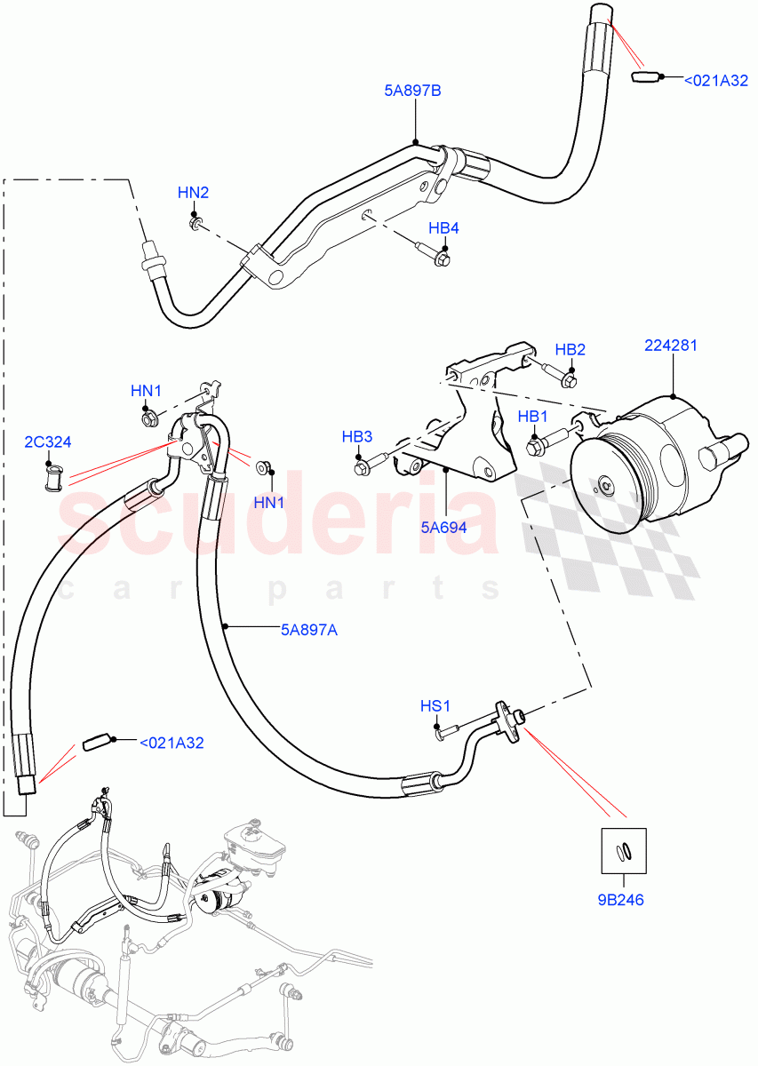 Active Anti-Roll Bar System (ARC Pump, High Pressure Pipes) (3.0 V6 Diesel, With ACE Suspension) ((V) FROMJA000001, (V) TOJA999999) of Land Rover Land Rover Range Rover Sport (2014+) [3.0 I6 Turbo Diesel AJ20D6]