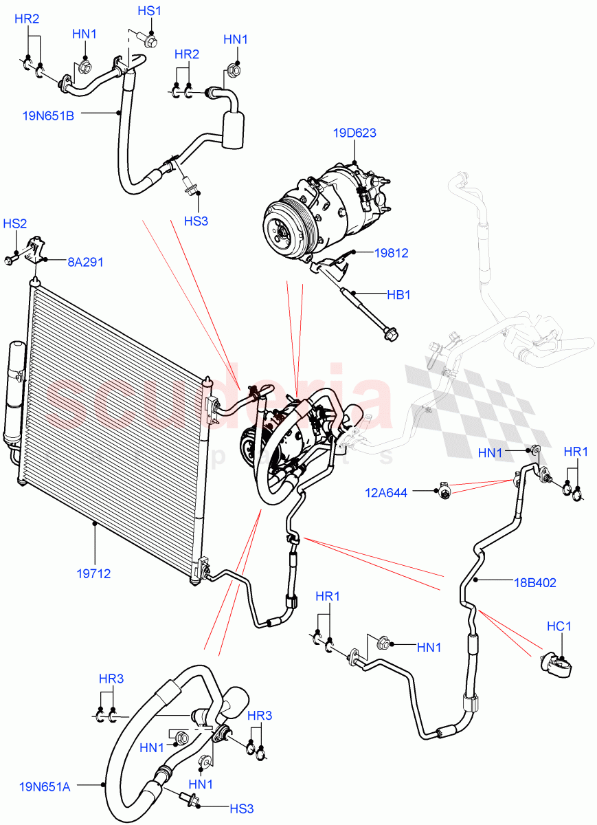 Air Conditioning Condensr/Compressr (Front, Nitra Plant Build) (3.0L DOHC GDI SC V6 PETROL) ((V) FROMK2000001, (V) TOL2999999) of Land Rover Land Rover Discovery 5 (2017+) [3.0 I6 Turbo Petrol AJ20P6]
