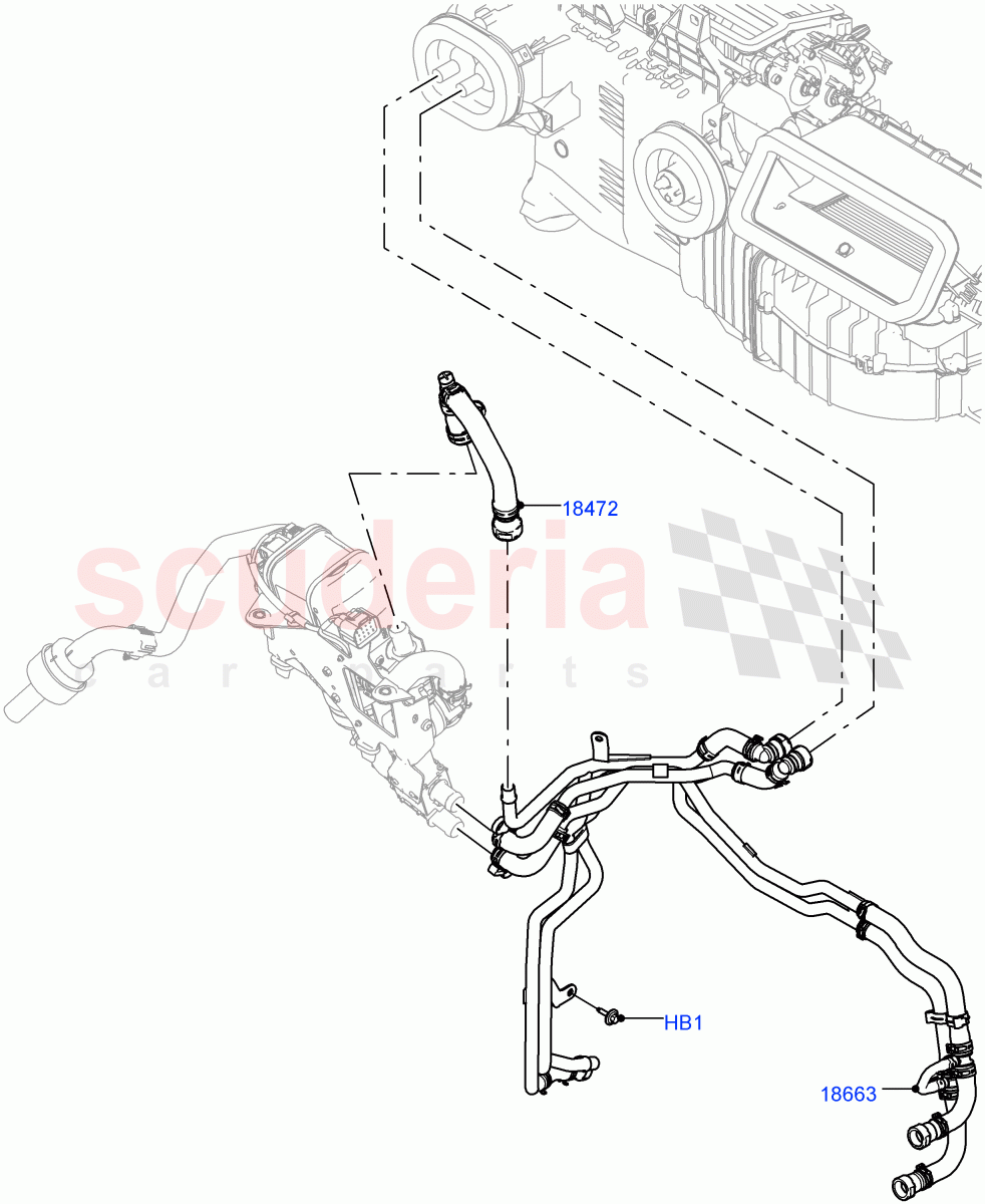 Heater Hoses (Solihull Plant Build) (2.0L I4 DSL HIGH DOHC AJ200, Fuel Fired Heater With Park Heat, Premium Air Conditioning-Front/Rear, 2.0L I4 DSL MID DOHC AJ200, Fuel Heater W/Pk Heat With Remote) ((V) FROMKA000001) of Land Rover Land Rover Discovery 5 (2017+) [3.0 Diesel 24V DOHC TC]