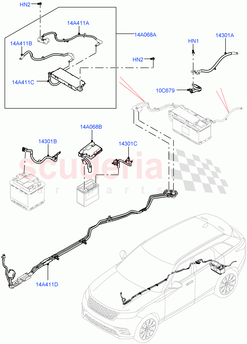 Battery Cables And Horn (Battery Cables) of Land Rover Land Rover Range Rover Velar (2017+) [3.0 DOHC GDI SC V6 Petrol]