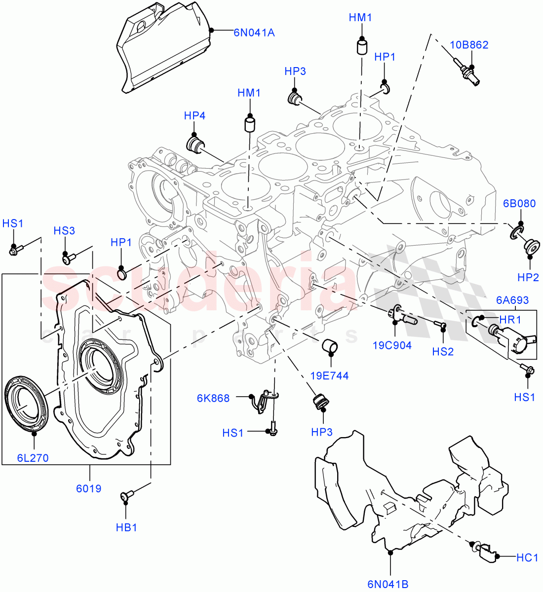 Cylinder Block And Plugs (Solihull Plant Build) (2.0L I4 DSL HIGH DOHC AJ200, 2.0L I4 DSL MID DOHC AJ200) ((V) FROMHA000001) of Land Rover Land Rover Range Rover Sport (2014+) [2.0 Turbo Diesel]
