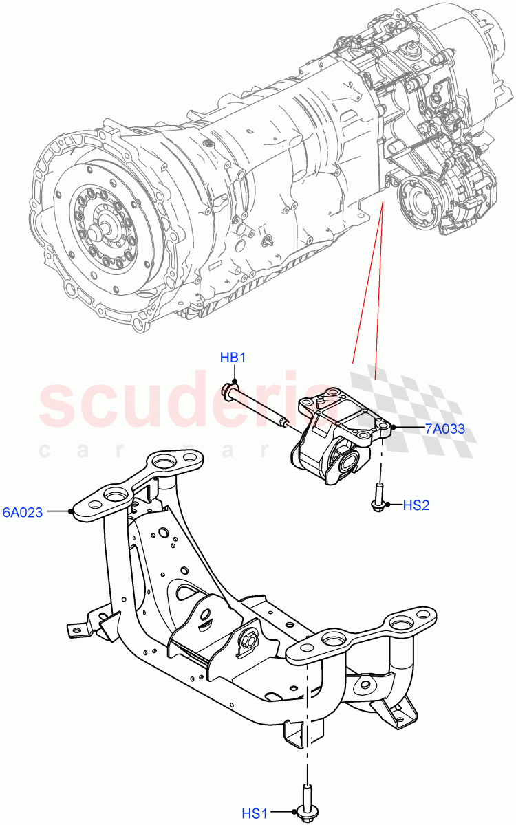 Transmission Mounting (Nitra Plant Build) (3.0L AJ20P6 Petrol High) ((V) FROMM2000001) of Land Rover Land Rover Discovery 5 (2017+) [3.0 I6 Turbo Petrol AJ20P6]