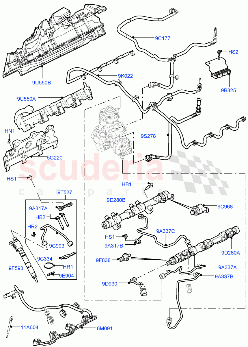 Fuel Injectors And Pipes (4.4L DOHC DITC V8 Diesel) ((V) FROMBA000001) of Land Rover Land Rover Range Rover (2012-2021) [4.4 DOHC Diesel V8 DITC]