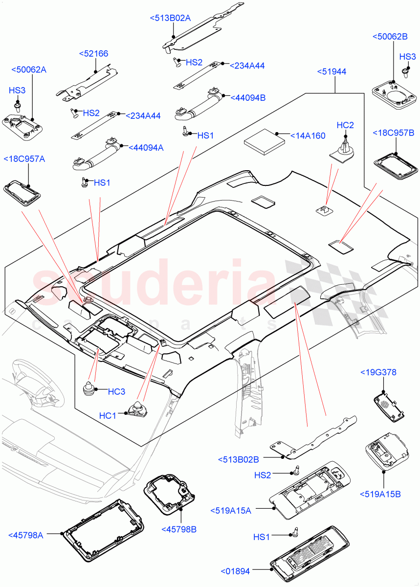 Headlining And Sun Visors (With Roof Conversion-Panorama Power, Leather Trim Finish, With Roof Conversion-Panorama Roof) of Land Rover Land Rover Range Rover (2012-2021) [3.0 Diesel 24V DOHC TC]