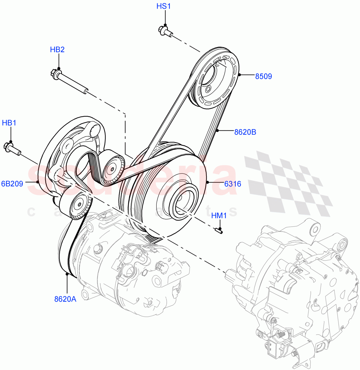 Pulleys And Drive Belts (1.5L AJ20P3 Petrol High, Halewood (UK)) ((V) FROMMH000001) of Land Rover Land Rover Discovery Sport (2015+) [1.5 I3 Turbo Petrol AJ20P3]
