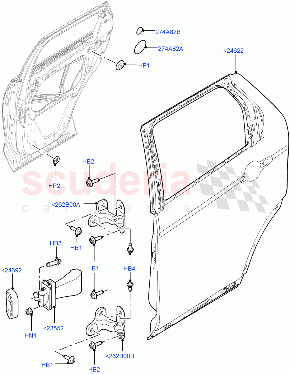 Rear Doors, Hinges & Weatherstrips (Door And Fixings, Nitra Plant Build) ((V) FROMK2000001) of Land Rover Land Rover Discovery 5 (2017+) [3.0 I6 Turbo Diesel AJ20D6]