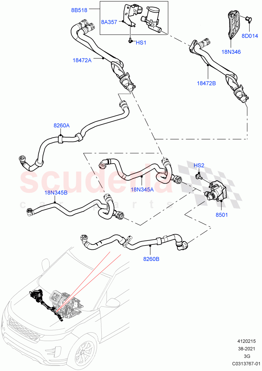 Heater Hoses (2.0L AJ20P4 Petrol High PTA, Itatiaia (Brazil), 2.0L AJ20P4 Petrol Mid PTA, 2.0L AJ20P4 Petrol E100 PTA) of Land Rover Land Rover Range Rover Evoque (2019+) [1.5 I3 Turbo Petrol AJ20P3]