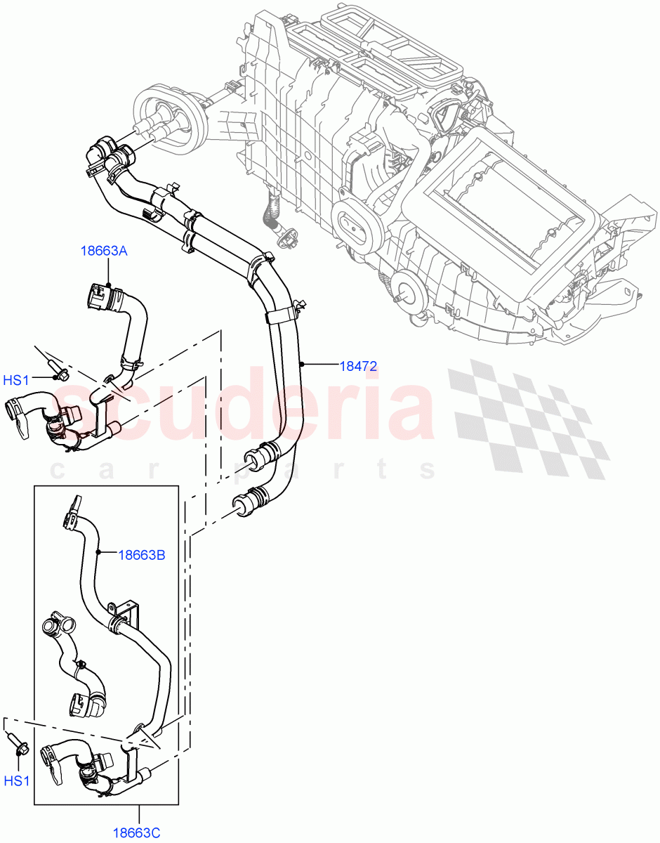Heater Hoses (2.0L I4 DSL MID DOHC AJ200, With Ptc Heater, 2.0L I4 DSL HIGH DOHC AJ200, Less Heater) of Land Rover Land Rover Range Rover Velar (2017+) [5.0 OHC SGDI SC V8 Petrol]