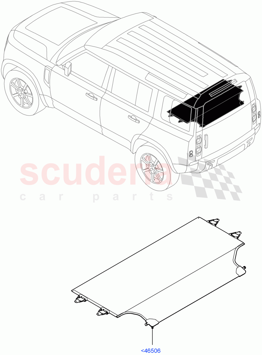Load Compartment Trim (Upper, Package Tray) (Standard Wheelbase, With Load Area Cover) of Land Rover Land Rover Defender (2020+) [2.0 Turbo Petrol AJ200P]