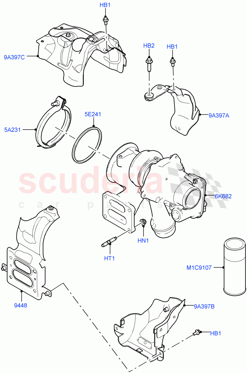 Turbocharger (2.0L I4 Mid AJ200 Petrol E100, Itatiaia (Brazil), 2.0L I4 Mid DOHC AJ200 Petrol) ((V) FROMJT000001) of Land Rover Land Rover Range Rover Evoque (2012-2018) [2.0 Turbo Petrol AJ200P]