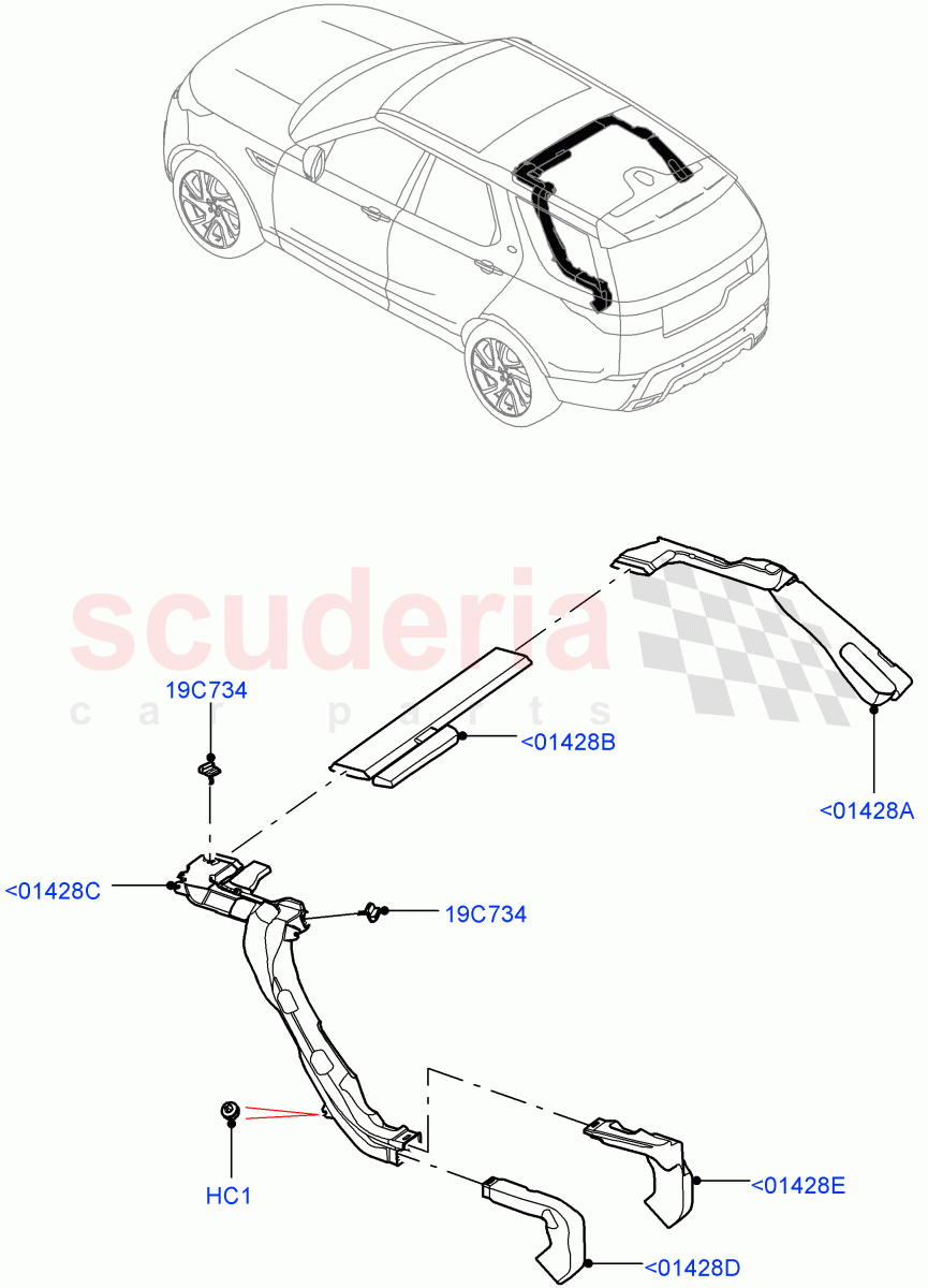 Air Vents, Louvres And Ducts (Nitra Plant Build, Internal Components, Headliner) (Premium Air Conditioning-Front/Rear) ((V) FROMK2000001) of Land Rover Land Rover Discovery 5 (2017+) [2.0 Turbo Petrol AJ200P]