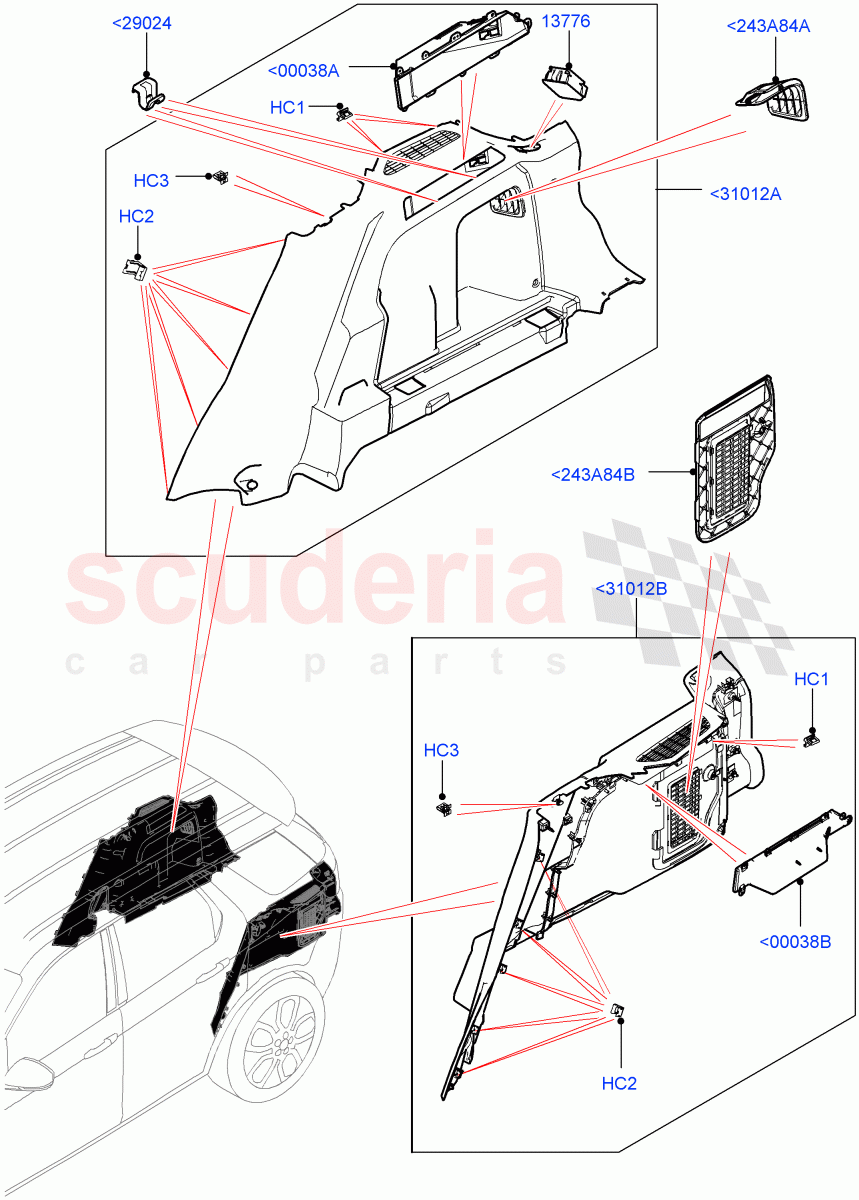 Side Trim (Luggage Compartment) (Itatiaia (Brazil), With 60/40 Manual Fold Thru Rr Seat, Less Chiller Unit) ((V) FROMGT000001) of Land Rover Land Rover Discovery Sport (2015+) [2.0 Turbo Petrol GTDI]