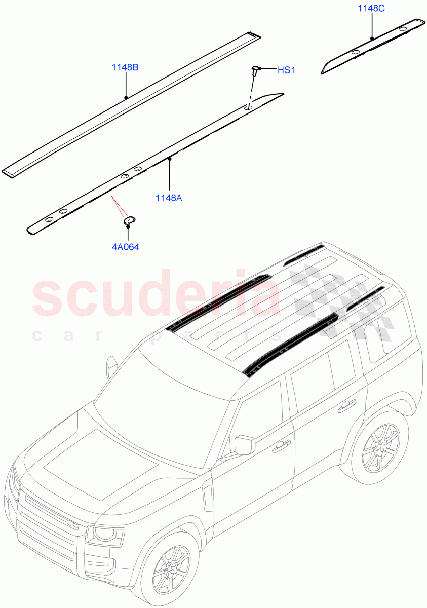 Roof, Finishers & Weatherstrips (Standard Wheelbase) of Land Rover Land Rover Defender (2020+) [3.0 I6 Turbo Diesel AJ20D6]