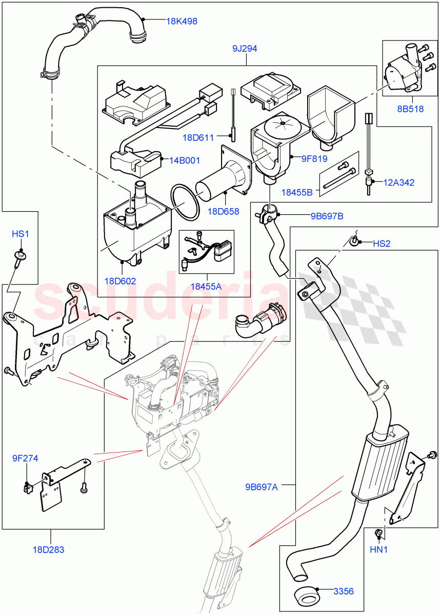 Auxiliary Fuel Fired Pre-Heater (Heater Components, Solihull Plant Build) (Electric Auxiliary Coolant Pump, With Fuel Fired Heater) ((V) FROMHA000001, (V) TOHA999999) of Land Rover Land Rover Discovery 5 (2017+) [2.0 Turbo Diesel]
