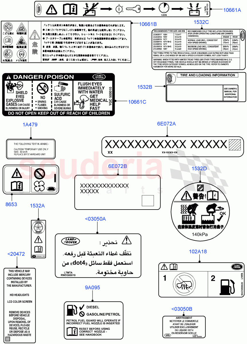 Labels (Under Hood) ((V) FROMAA000001) of Land Rover Land Rover Range Rover Sport (2010-2013) [3.6 V8 32V DOHC EFI Diesel]