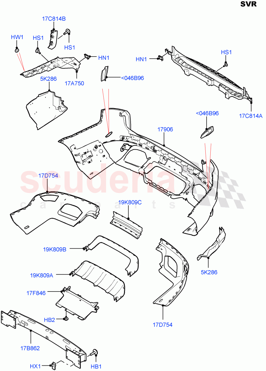 Rear Bumper (SVR) ((V) FROMFA000001, (V) TOHA999999) of Land Rover Land Rover Range Rover Sport (2014+) [5.0 OHC SGDI SC V8 Petrol]