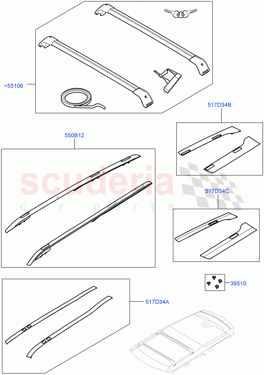 Roof Rails & Crossbars (Nitra Plant Build, Solihull Plant Build) of Land Rover Land Rover Discovery 5 (2017+) [3.0 DOHC GDI SC V6 Petrol]