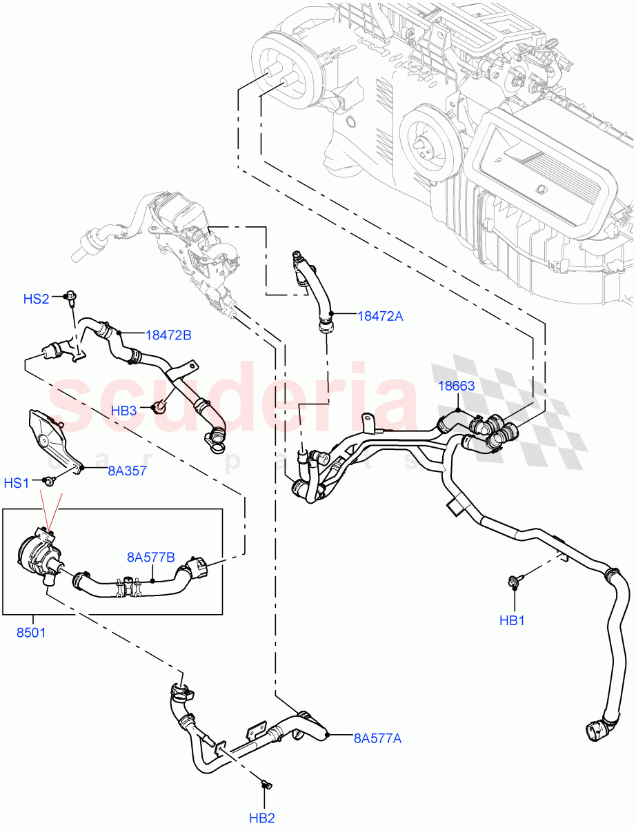 Heater Hoses (3.0L AJ20P6 Petrol High, Fuel Fired Heater With Park Heat, With Air Conditioning - Front/Rear, Fuel Heater W/Pk Heat With Remote, With Front Comfort Air Con (IHKA)) of Land Rover Land Rover Defender (2020+) [2.0 Turbo Diesel]