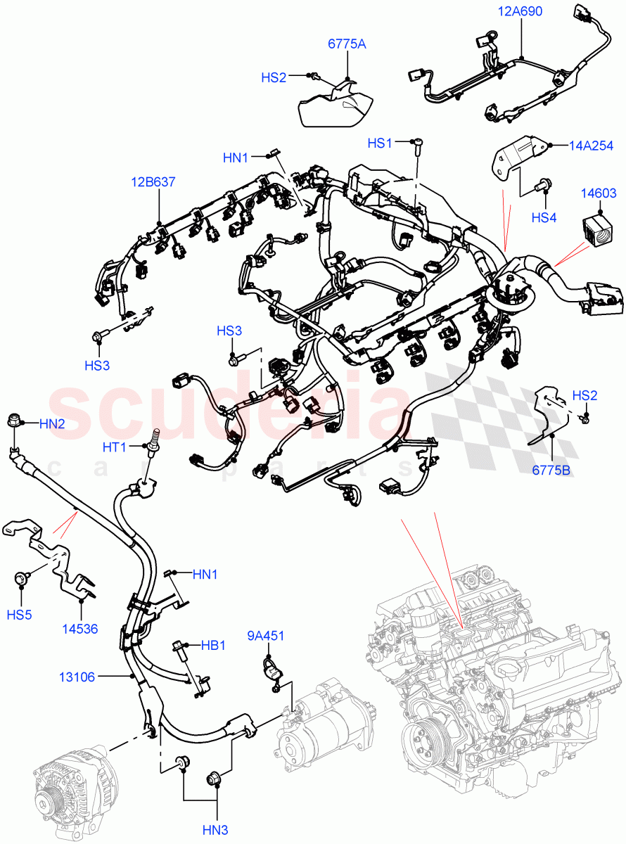 Engine Harness (Nitra Plant Build) (5.0 Petrol AJ133 DOHC CDA) ((V) FROMM2000001) of Land Rover Land Rover Defender (2020+) [3.0 I6 Turbo Petrol AJ20P6]