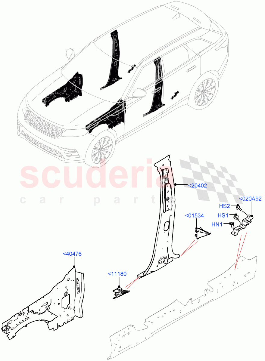 Side Panels - Inner (Inner - Front) of Land Rover Land Rover Range Rover Velar (2017+) [2.0 Turbo Petrol AJ200P]