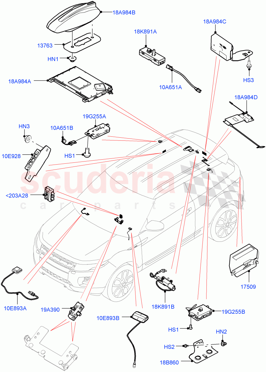 Aerial (3 Door, Halewood (UK), 5 Door) of Land Rover Land Rover Range Rover Evoque (2012-2018) [2.0 Turbo Diesel]
