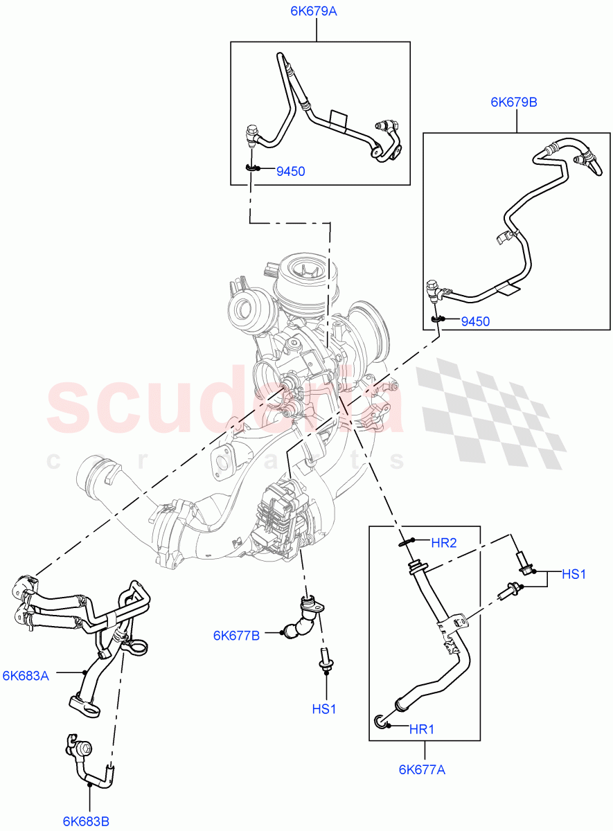Turbocharger (Lubrication And Cooling) (2.0L AJ20D4 Diesel High PTA, Halewood (UK)) of Land Rover Land Rover Range Rover Evoque (2019+) [2.0 Turbo Diesel]