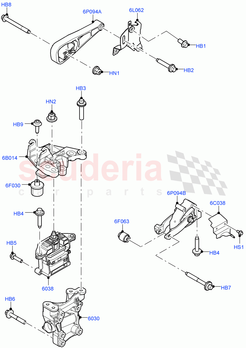 Engine Mounting (2.0L AJ21D4 Diesel Mid, Itatiaia (Brazil)) of Land Rover Land Rover Range Rover Evoque (2019+) [2.0 Turbo Diesel AJ21D4]
