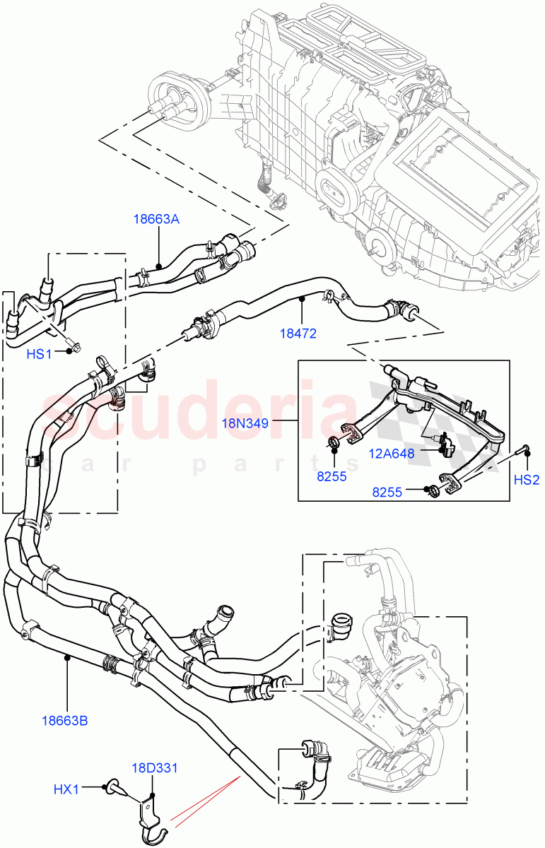 Heater Hoses (3.0L DOHC GDI SC V6 PETROL, Fuel Heater W/Pk Heat With Remote, 5.0L P AJ133 DOHC CDA S/C Enhanced) of Land Rover Land Rover Range Rover Velar (2017+) [3.0 I6 Turbo Diesel AJ20D6]