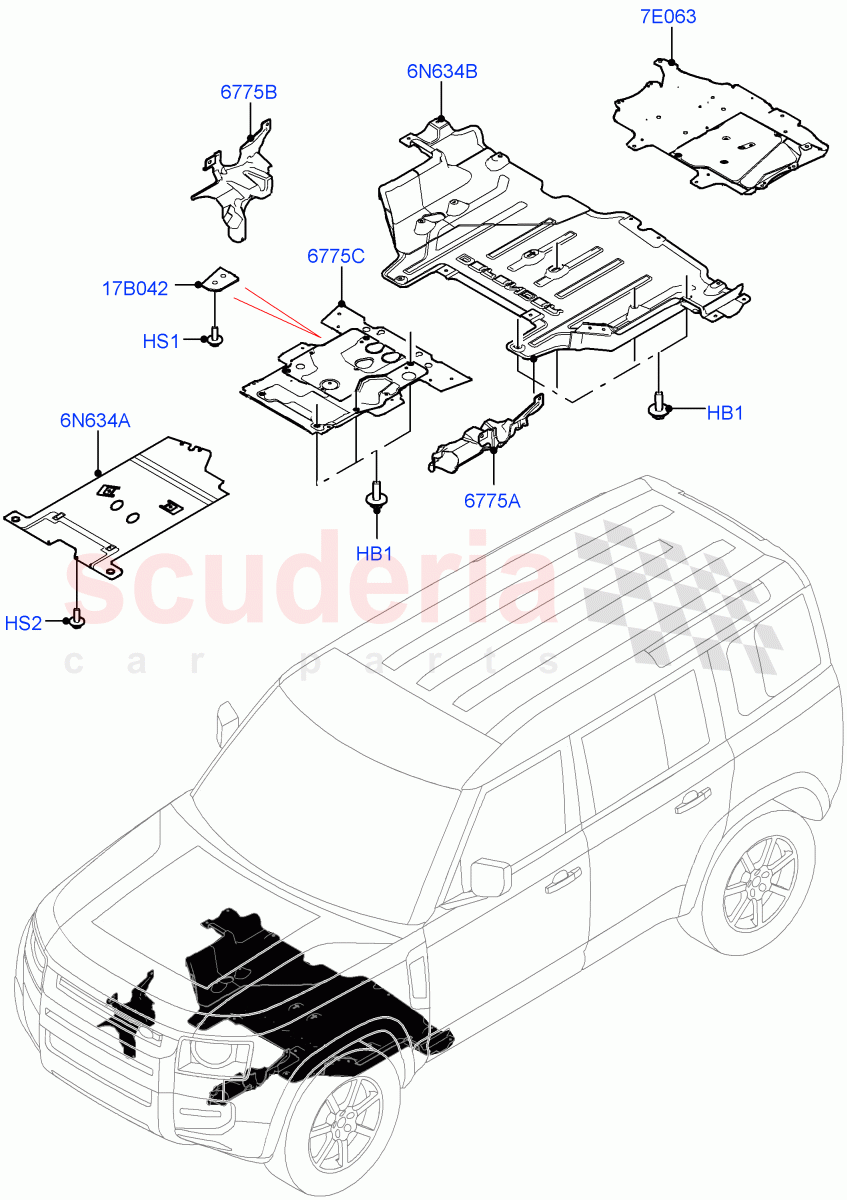 Splash And Heat Shields (Front Section) of Land Rover Land Rover Defender (2020+) [5.0 OHC SGDI SC V8 Petrol]