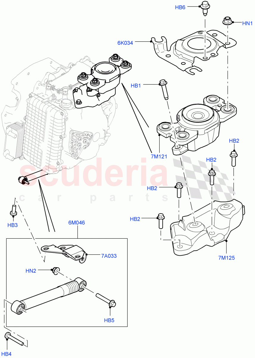 Transmission Mounting (2.0L 16V TIVCT T/C Gen2 Petrol, 9 Speed Auto AWD, Halewood (UK), 2.0L 16V TIVCT T/C 240PS Petrol) of Land Rover Land Rover Discovery Sport (2015+) [1.5 I3 Turbo Petrol AJ20P3]