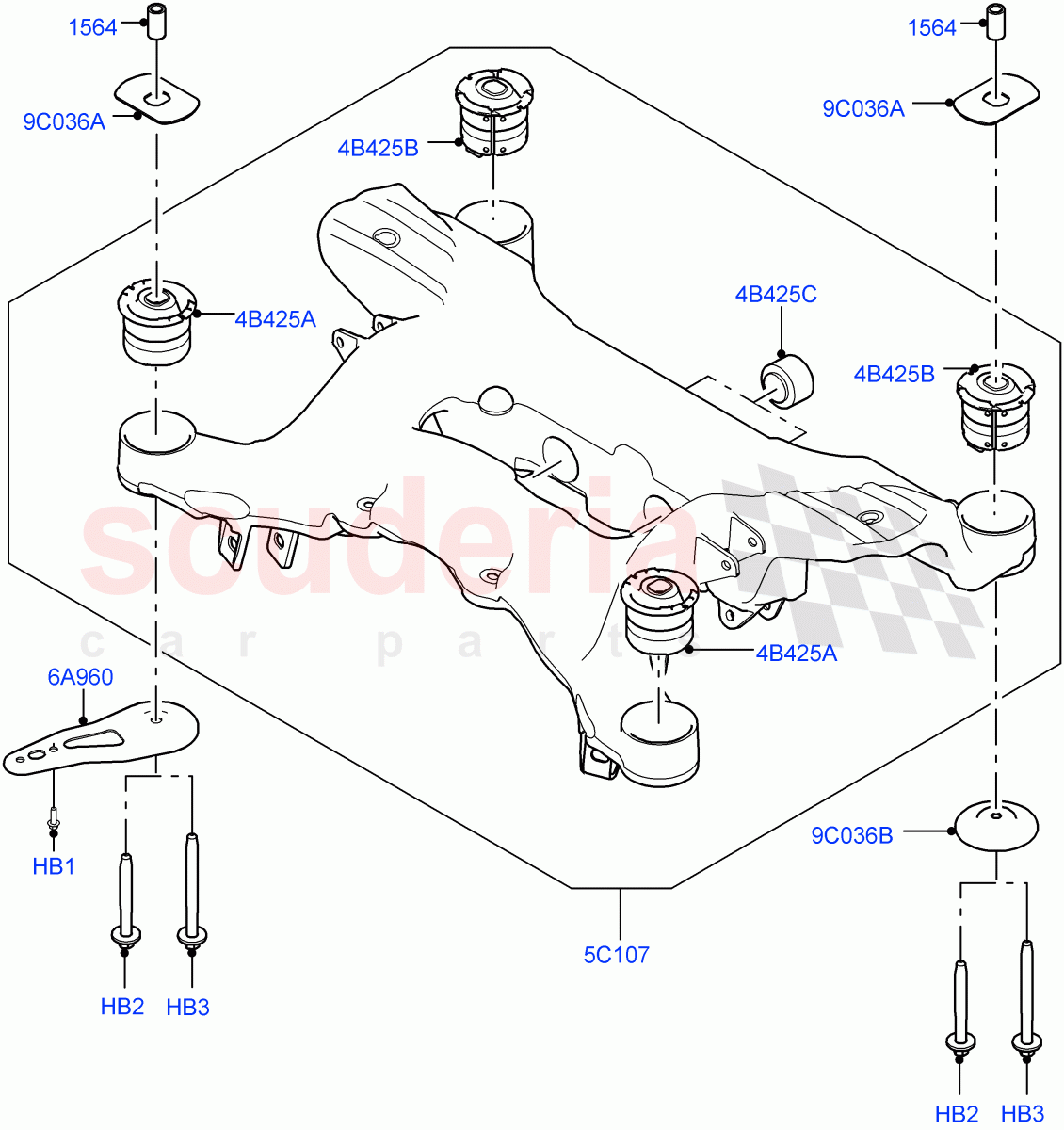 Rear Cross Member & Stabilizer Bar (Crossmember, Solihull Plant Build) ((V) FROMHA000001) of Land Rover Land Rover Discovery 5 (2017+) [2.0 Turbo Petrol AJ200P]