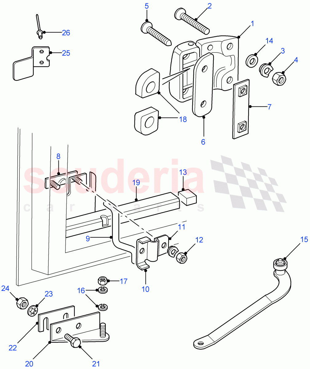 Rear Side Door Hinges & Check Strap ((V) FROM7A000001) of Land Rover Land Rover Defender (2007-2016)