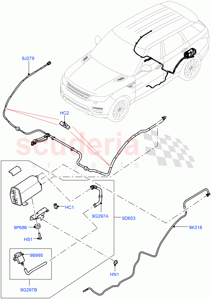 Carbon Canister (2.0L I4 High DOHC AJ200 Petrol, Narrow Filler Neck - Unleaded) ((V) FROMJA000001) of Land Rover Land Rover Range Rover Sport (2014+) [2.0 Turbo Petrol AJ200P]