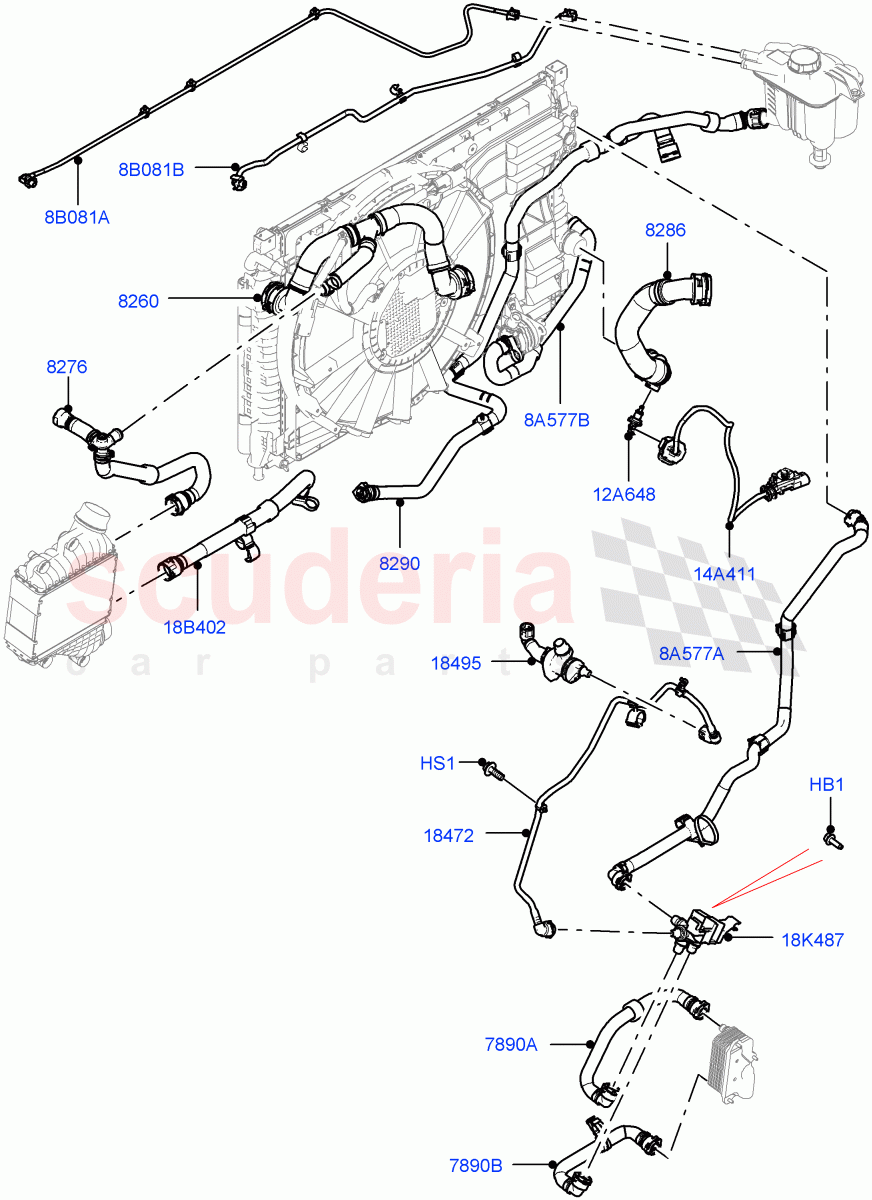 Cooling System Pipes And Hoses (2.0L AJ20P4 Petrol Mid PTA, Halewood (UK), Active Tranmission Warming) of Land Rover Land Rover Discovery Sport (2015+) [2.0 Turbo Petrol AJ200P]