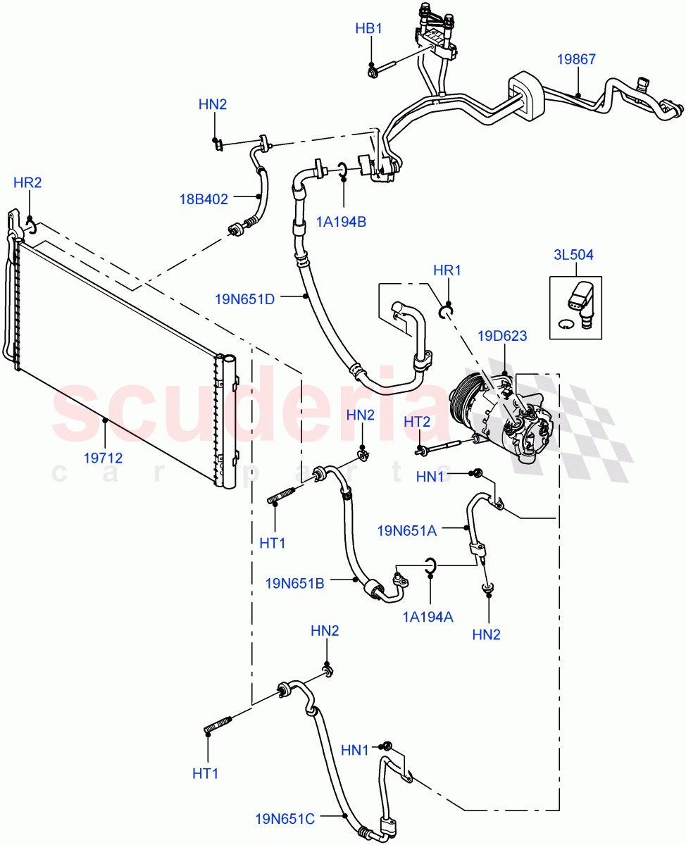 Air Conditioning Condensr/Compressr (Changsu (China), Electric Engine Battery-MHEV, Less Electric Engine Battery) ((V) TOMG575834) of Land Rover Land Rover Range Rover Evoque (2019+) [2.0 Turbo Petrol AJ200P]