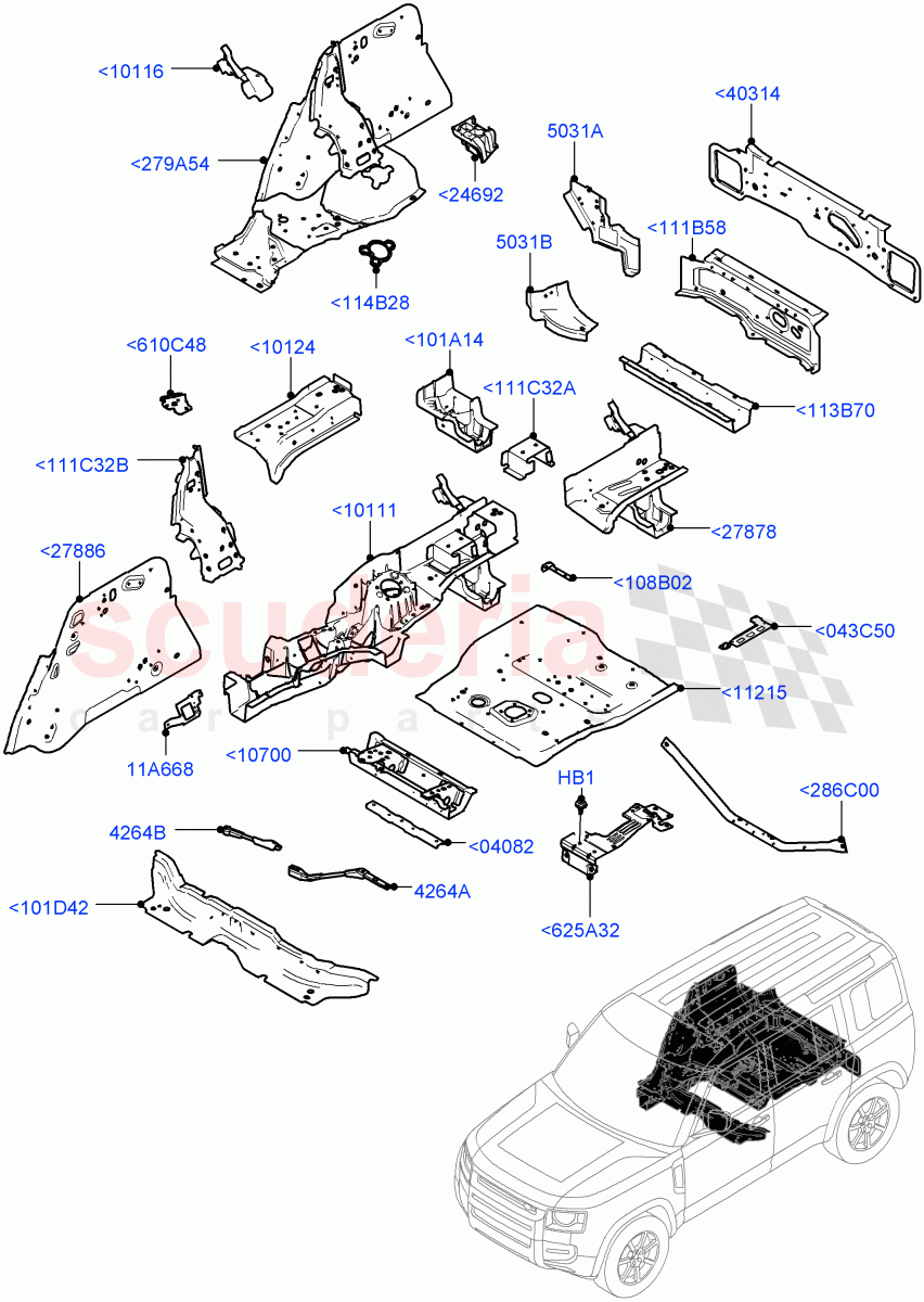 Floor Pan - Centre And Rear of Land Rover Land Rover Defender (2020+) [3.0 I6 Turbo Petrol AJ20P6]