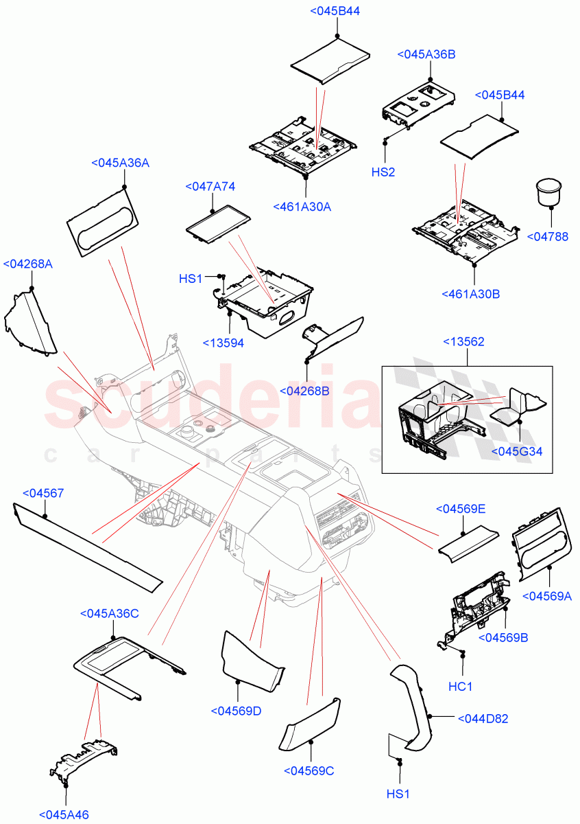 Console - Floor (External Components) (Standard Wheelbase, Less 3rd Row Rear Seat, Long Wheelbase, With Third Row Power Folding Seat) of Land Rover Land Rover Range Rover (2022+) [3.0 I6 Turbo Diesel AJ20D6]