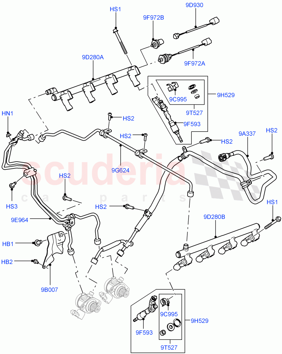 Fuel Injectors And Pipes (5.0L OHC SGDI NA V8 Petrol - AJ133) ((V) FROMAA000001) of Land Rover Land Rover Range Rover (2010-2012) [5.0 OHC SGDI NA V8 Petrol]