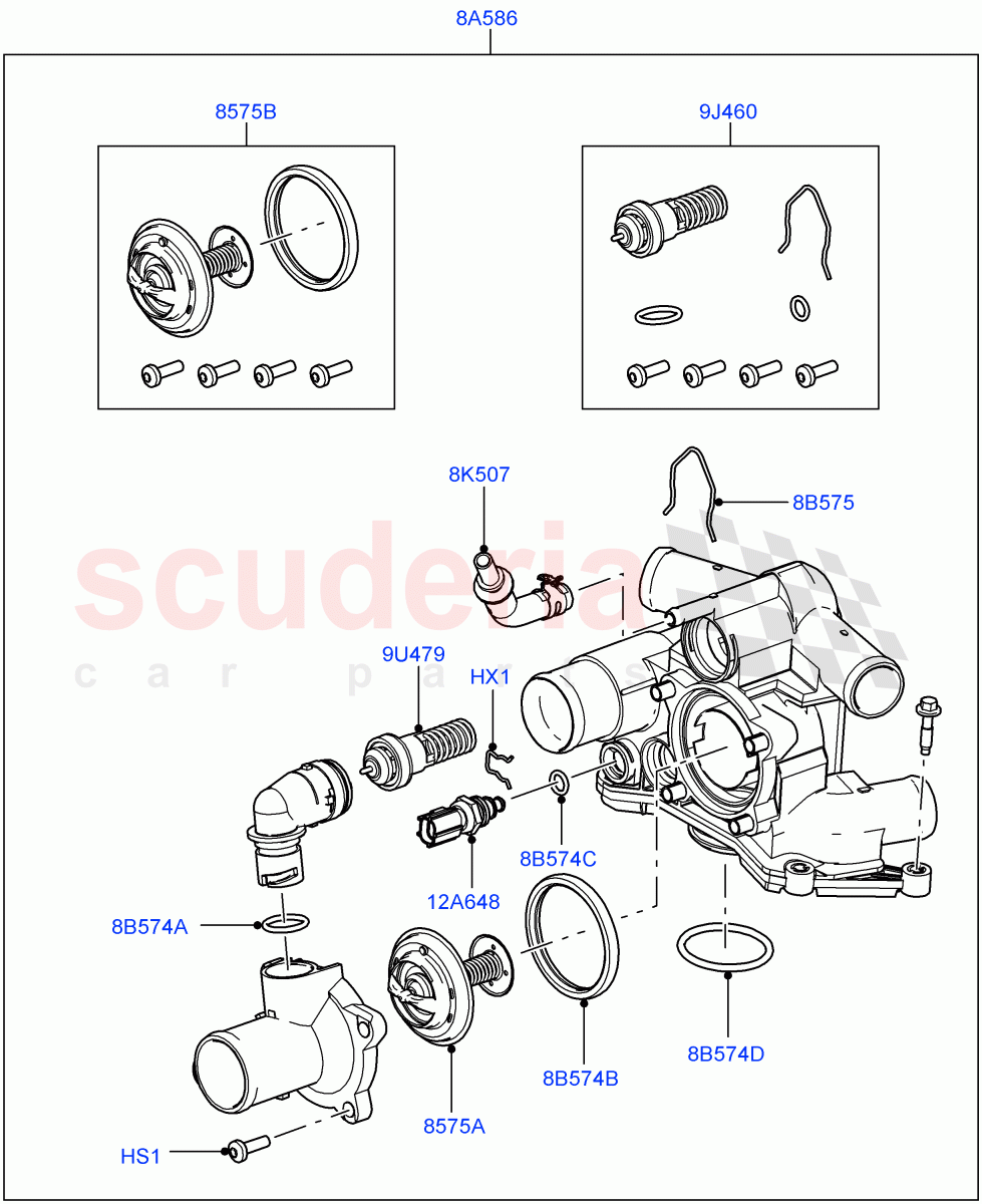 Thermostat/Housing & Related Parts (3.6L V8 32V DOHC EFi Diesel Lion) ((V) FROMAA000001) of Land Rover Land Rover Range Rover Sport (2010-2013) [3.6 V8 32V DOHC EFI Diesel]