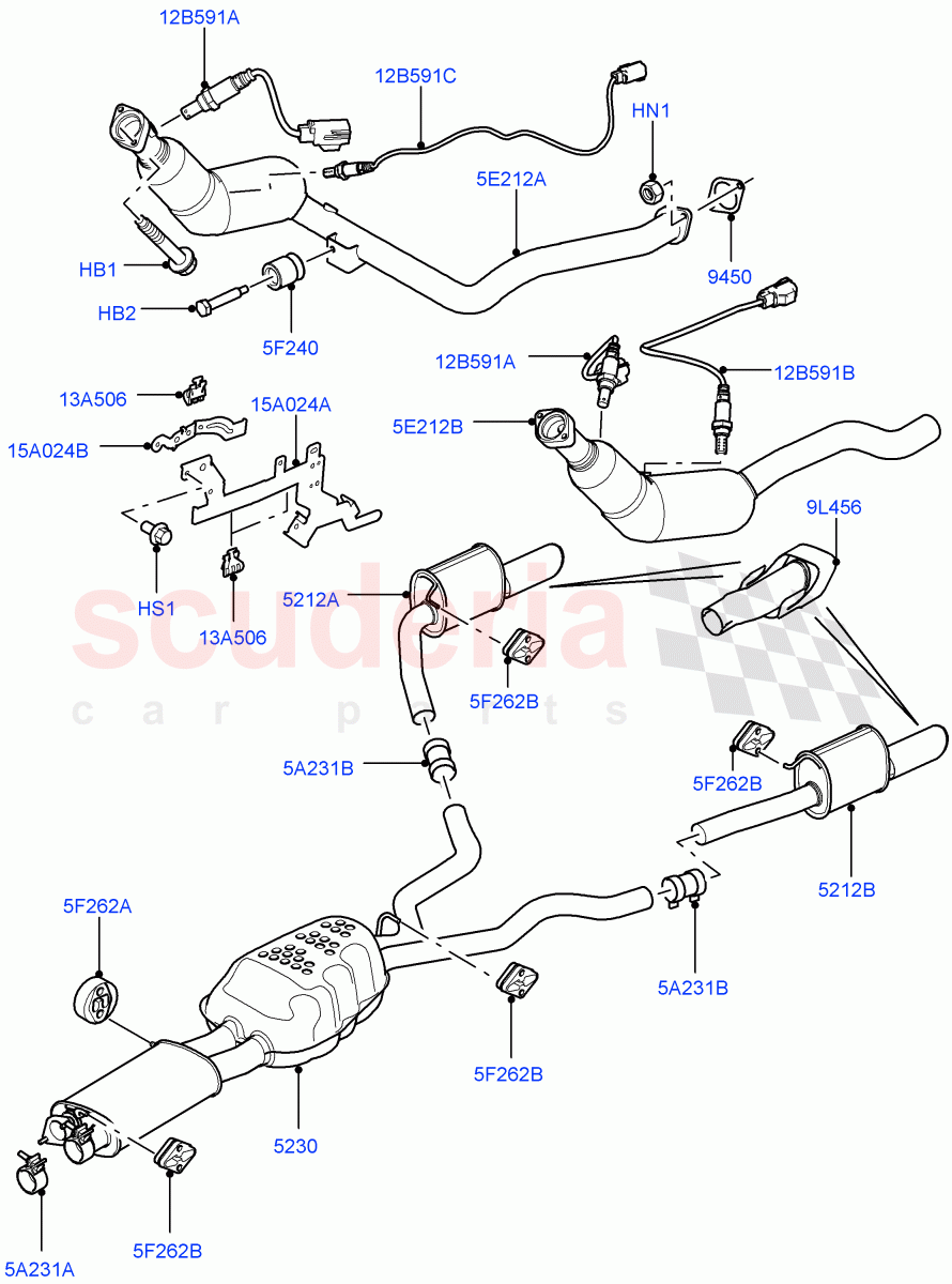 Exhaust System (5.0L OHC SGDI NA V8 Petrol - AJ133) ((V) FROMAA000001) of Land Rover Land Rover Range Rover Sport (2010-2013) [5.0 OHC SGDI NA V8 Petrol]