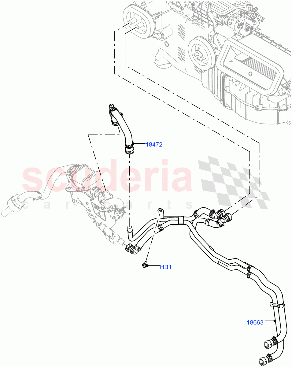 Heater Hoses (Solihull Plant Build) (2.0L I4 DSL HIGH DOHC AJ200, With Fuel Fired Heater, With Manual Air Conditioning, Less Park Heating, With Front Comfort Air Con (IHKA), 2.0L I4 DSL MID DOHC AJ200) ((V) FROMJA000001, (V) TOJA999999) of Land Rover Land Rover Discovery 5 (2017+) [2.0 Turbo Petrol AJ200P]