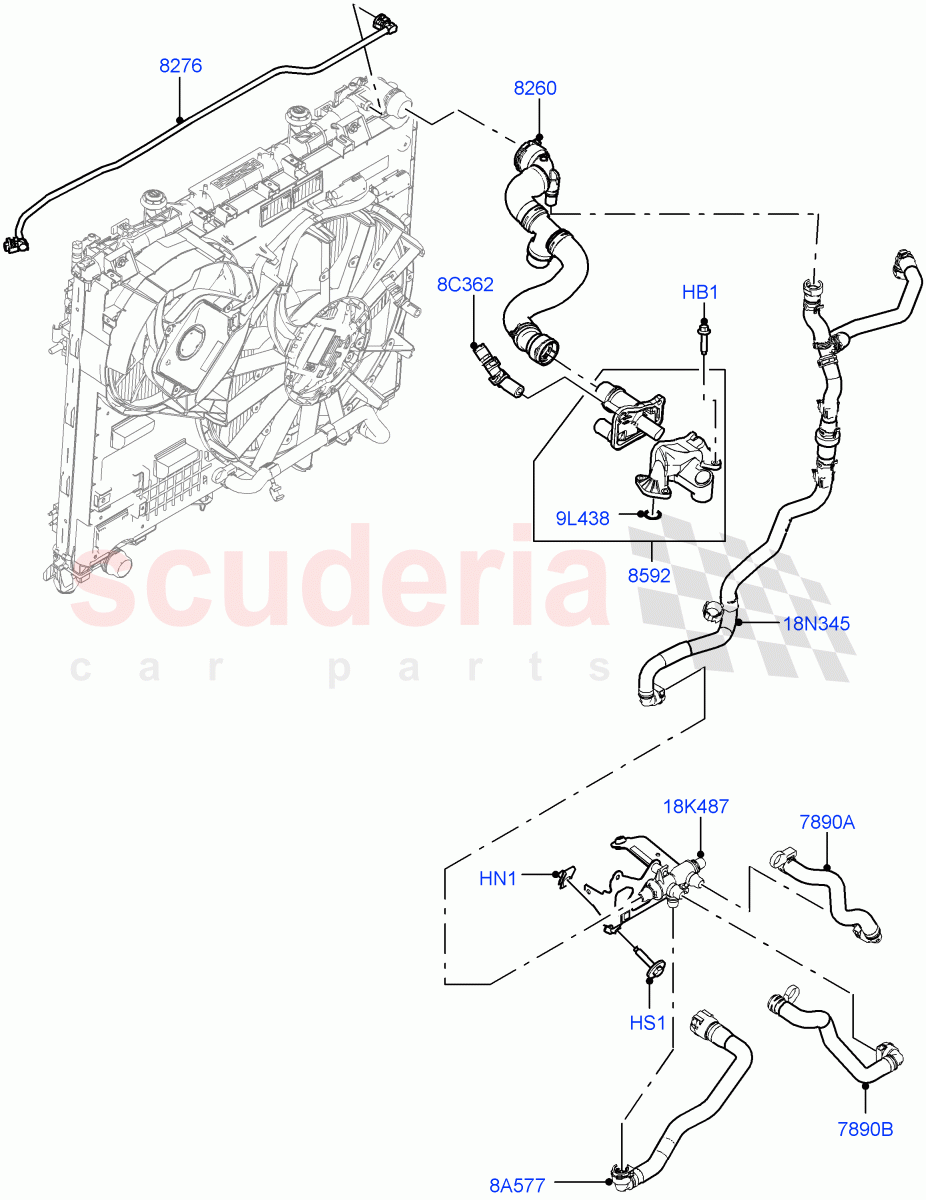 Cooling System Pipes And Hoses (Engine, Solihull Plant Build) (3.0 V6 D Gen2 Mono Turbo, Active Tranmission Warming) ((V) FROMKA000001) of Land Rover Land Rover Range Rover Sport (2014+) [3.0 Diesel 24V DOHC TC]