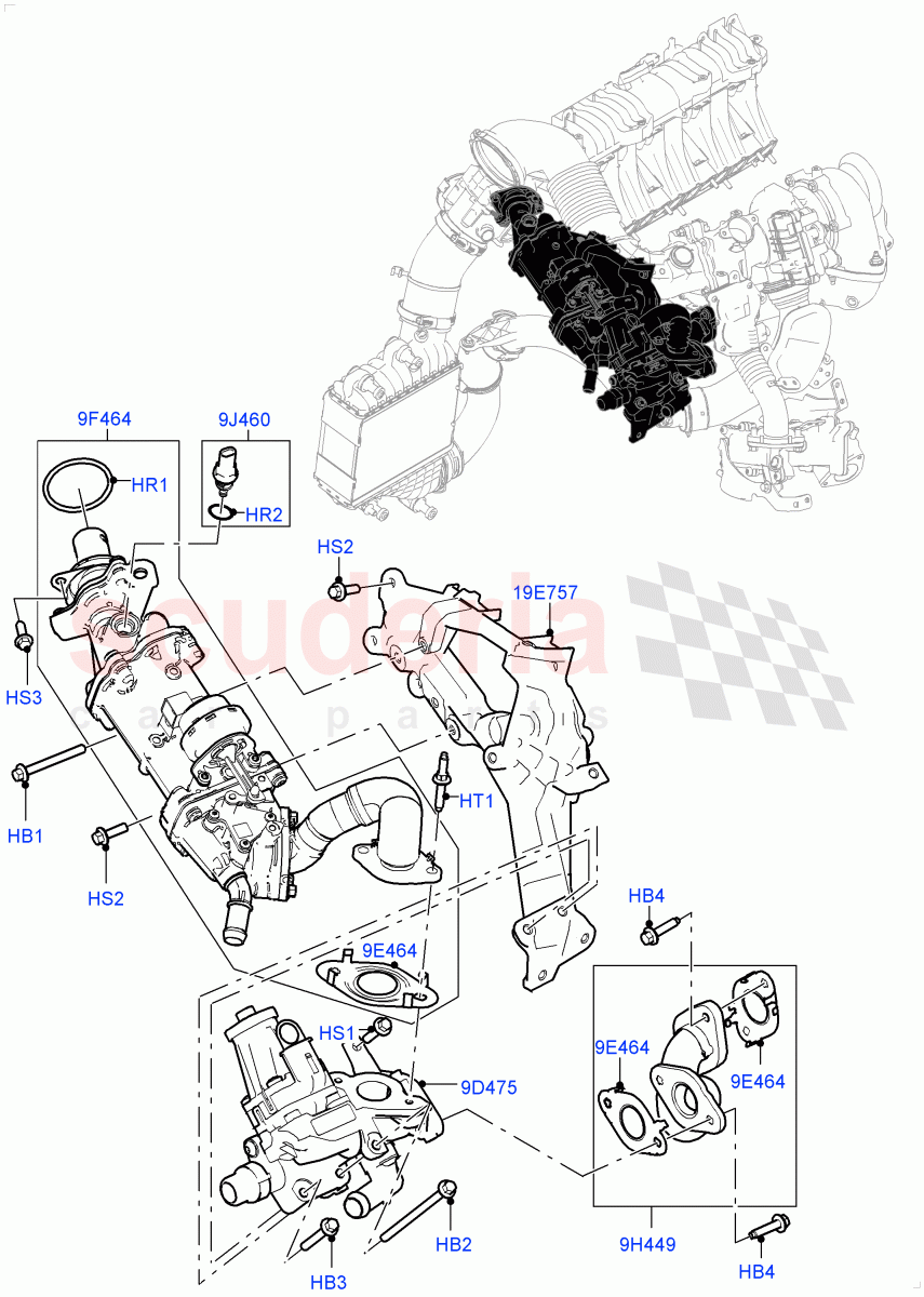Exhaust Gas Recirculation (High Pressure EGR) (2.0L I4 DSL MID DOHC AJ200, EU6D Diesel + DPF Emissions, 2.0L I4 DSL HIGH DOHC AJ200) ((V) FROMKH000001) of Land Rover Land Rover Discovery Sport (2015+) [2.0 Turbo Diesel]