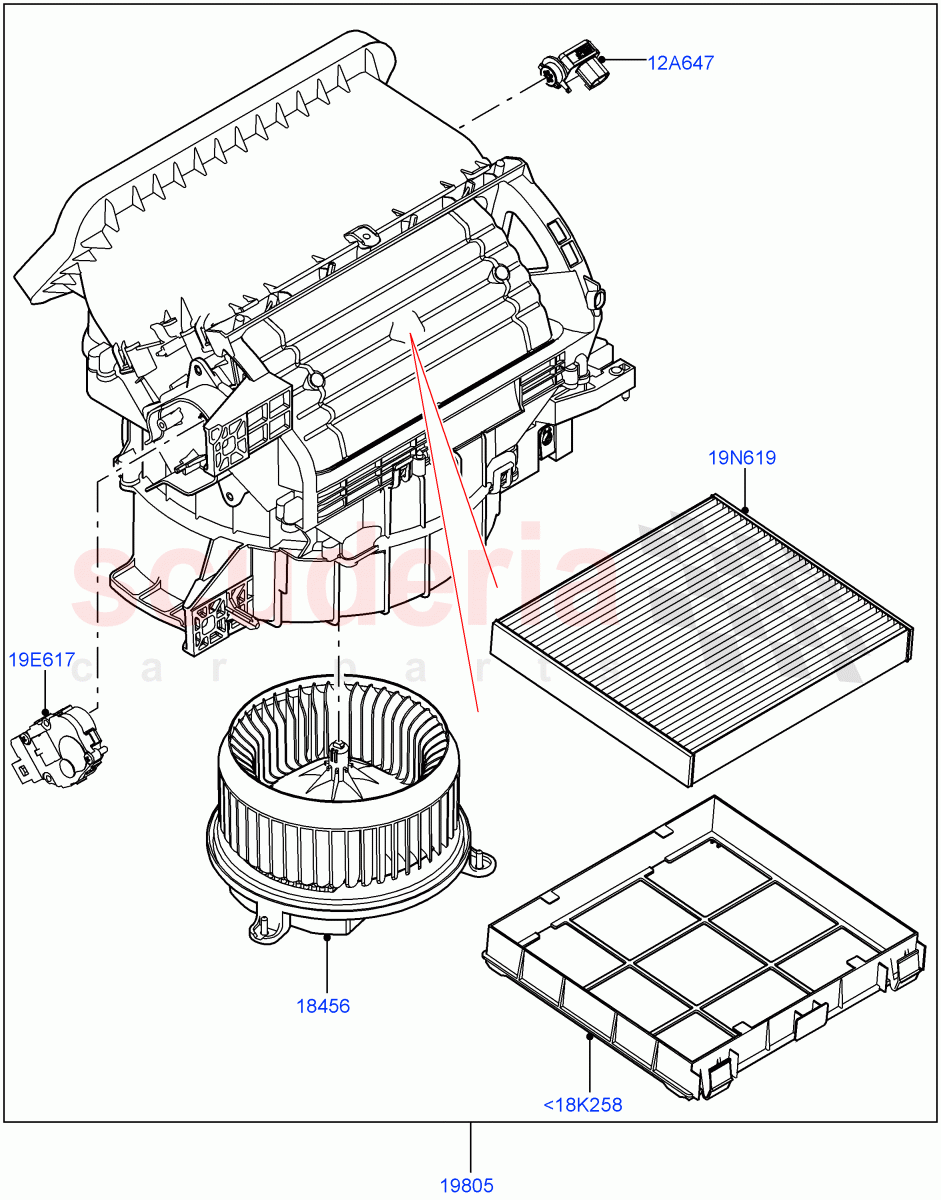 Heater/Air Con Blower And Compnts (Nitra Plant Build) ((V) FROMK2000001, (V) TOL2426462) of Land Rover Land Rover Discovery 5 (2017+) [3.0 I6 Turbo Petrol AJ20P6]