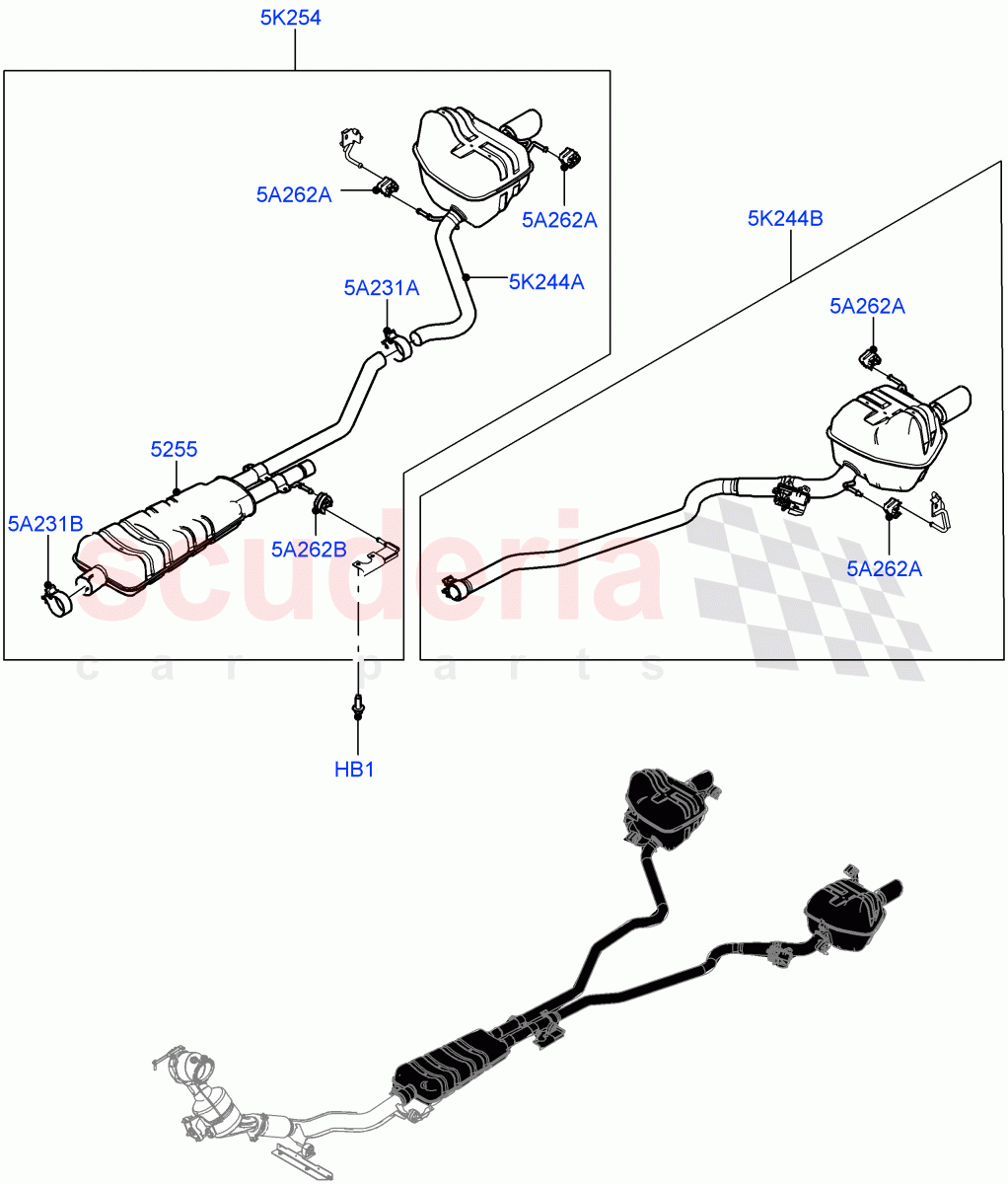 Rear Exhaust System (2.0L I4 Mid DOHC AJ200 Petrol, Changsu (China), With 7 Seat Configuration, Spare Wheel - Reduced Section Steel) ((V) FROMHG379388) of Land Rover Land Rover Discovery Sport (2015+) [2.0 Turbo Petrol AJ200P]