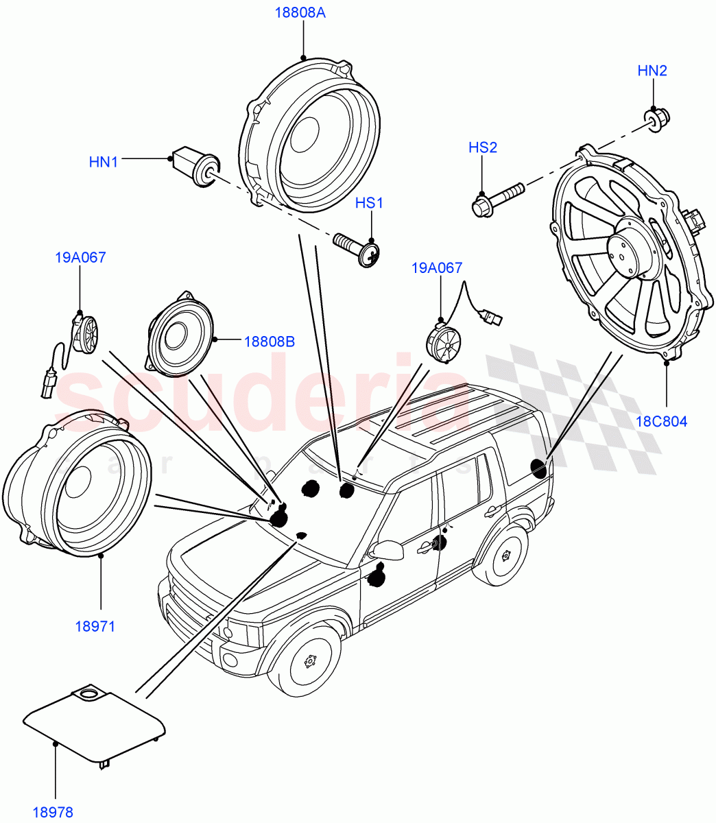 Speakers (Midline Sound System, Hi Line Audio System - 600 W, Hi ICE Branded) ((V) FROMAA000001) of Land Rover Land Rover Discovery 4 (2010-2016) [3.0 DOHC GDI SC V6 Petrol]
