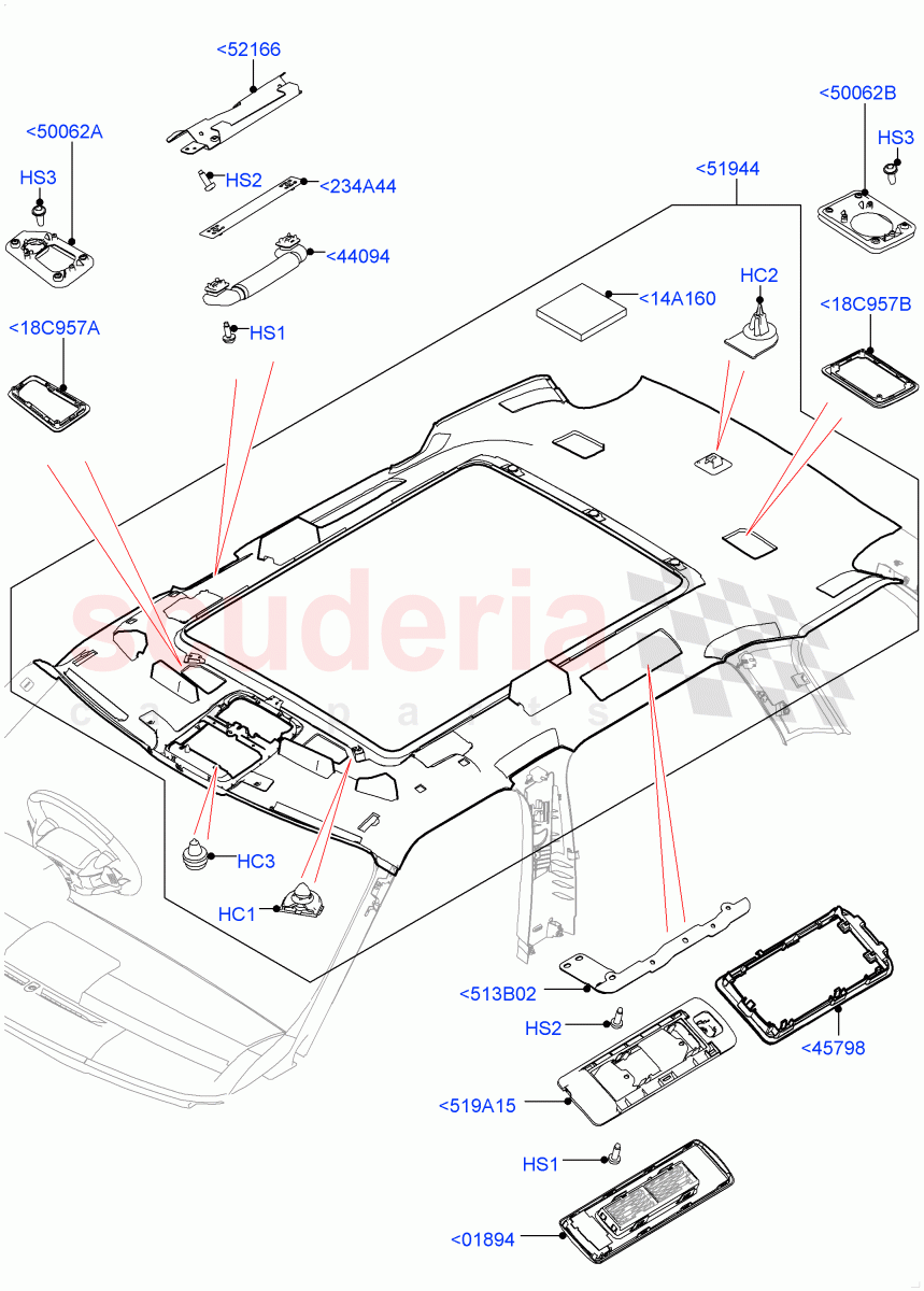 Headlining And Sun Visors (Interior Trim - Leather Pinstripe) of Land Rover Land Rover Range Rover (2012-2021) [3.0 DOHC GDI SC V6 Petrol]