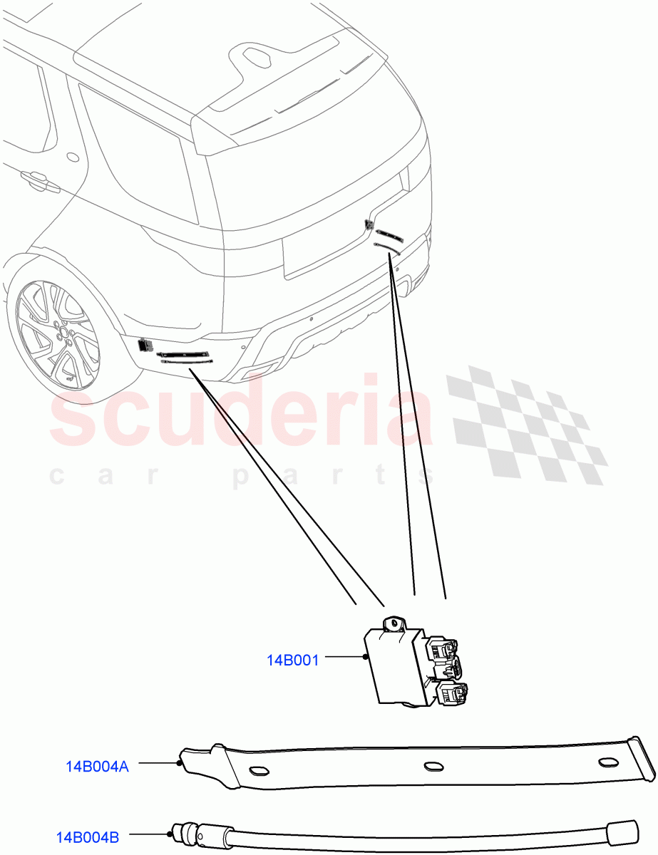 Vehicle Modules And Sensors (Gesture Tailgate System, Nitra Plant Build) (Tailgate - Hands Free) ((V) FROMK2000001) of Land Rover Land Rover Discovery 5 (2017+) [2.0 Turbo Petrol AJ200P]